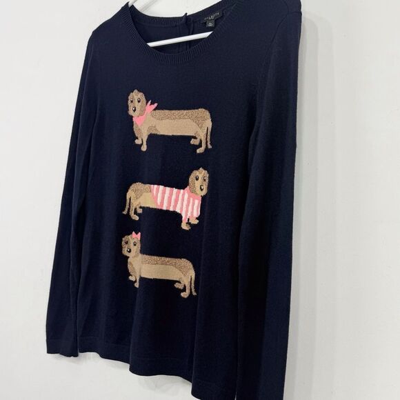 Talbots Three Dachshunds Graphic Blue Fine Knit Crewneck Pullover Sweater - Picture 3 of 12